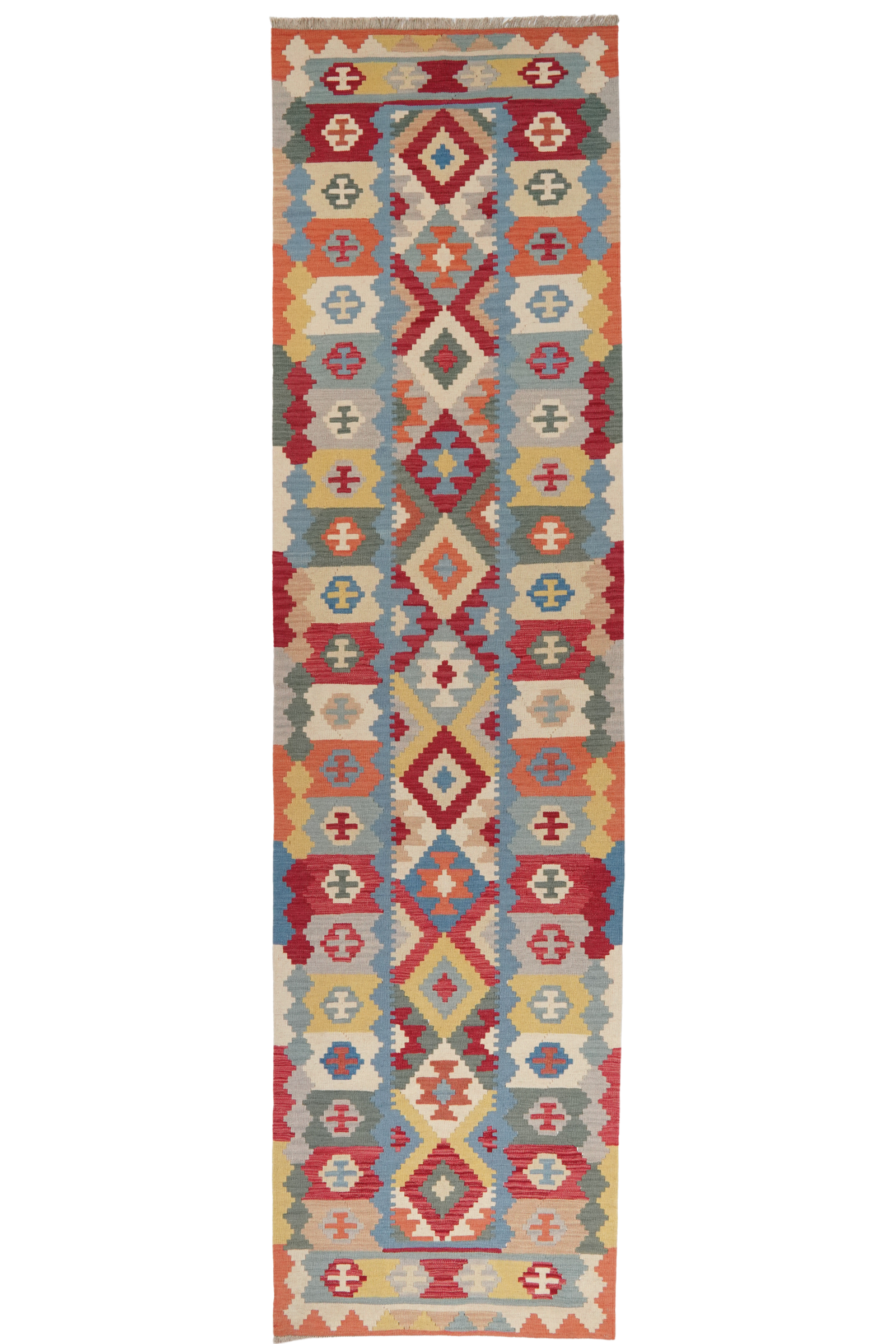 Kelim Gashgai — Handgefertigt, 398x106 cm, Bunt, 100% Virgin Wool | Main view