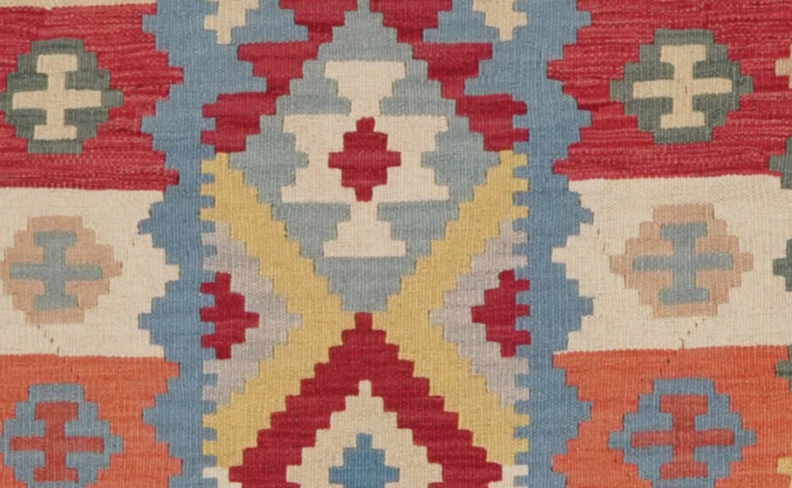 Kelim Gashgai — Handmade, 106x398 cm, Blue, 100% Virgin Wool | View 4