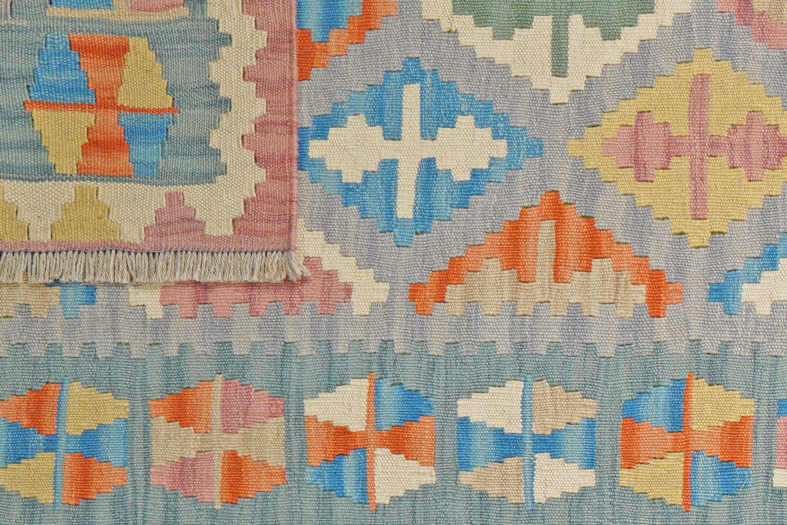 Kelim Gashgai — Handgefertigt, 289x86 cm, Grün, 100% Virgin Wool | View 7