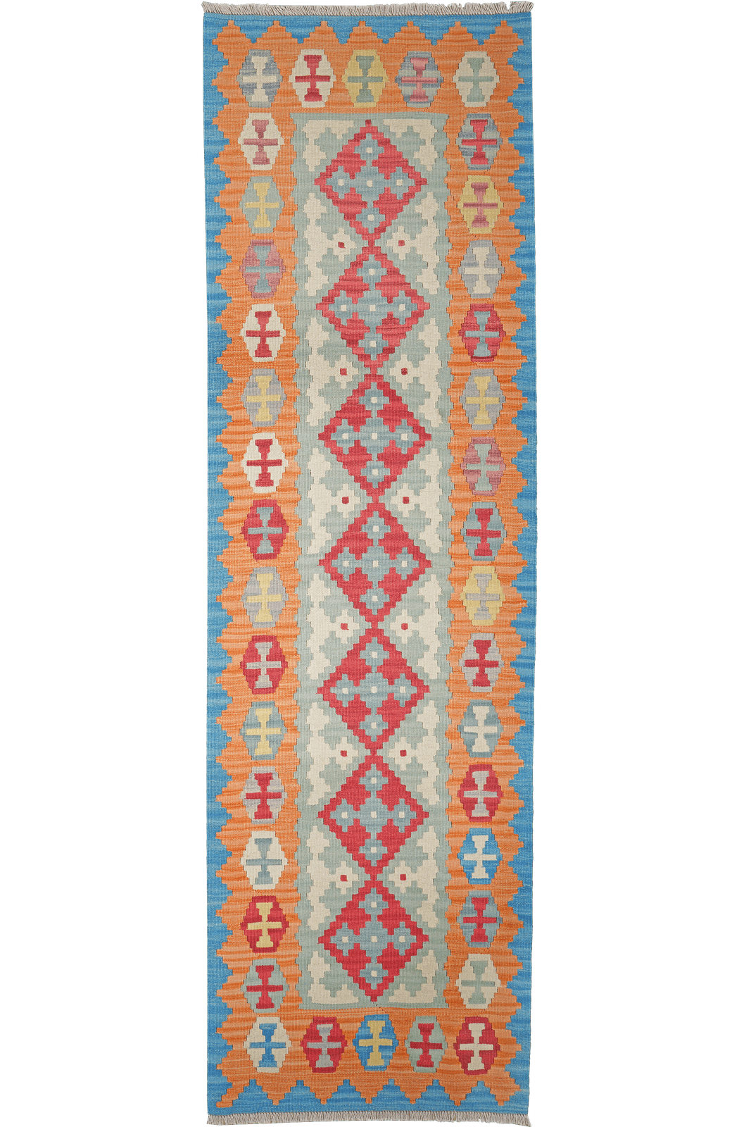 Kelim Gashgai — Handmade, 84x287 cm, Green, 100% Virgin Wool | Main view