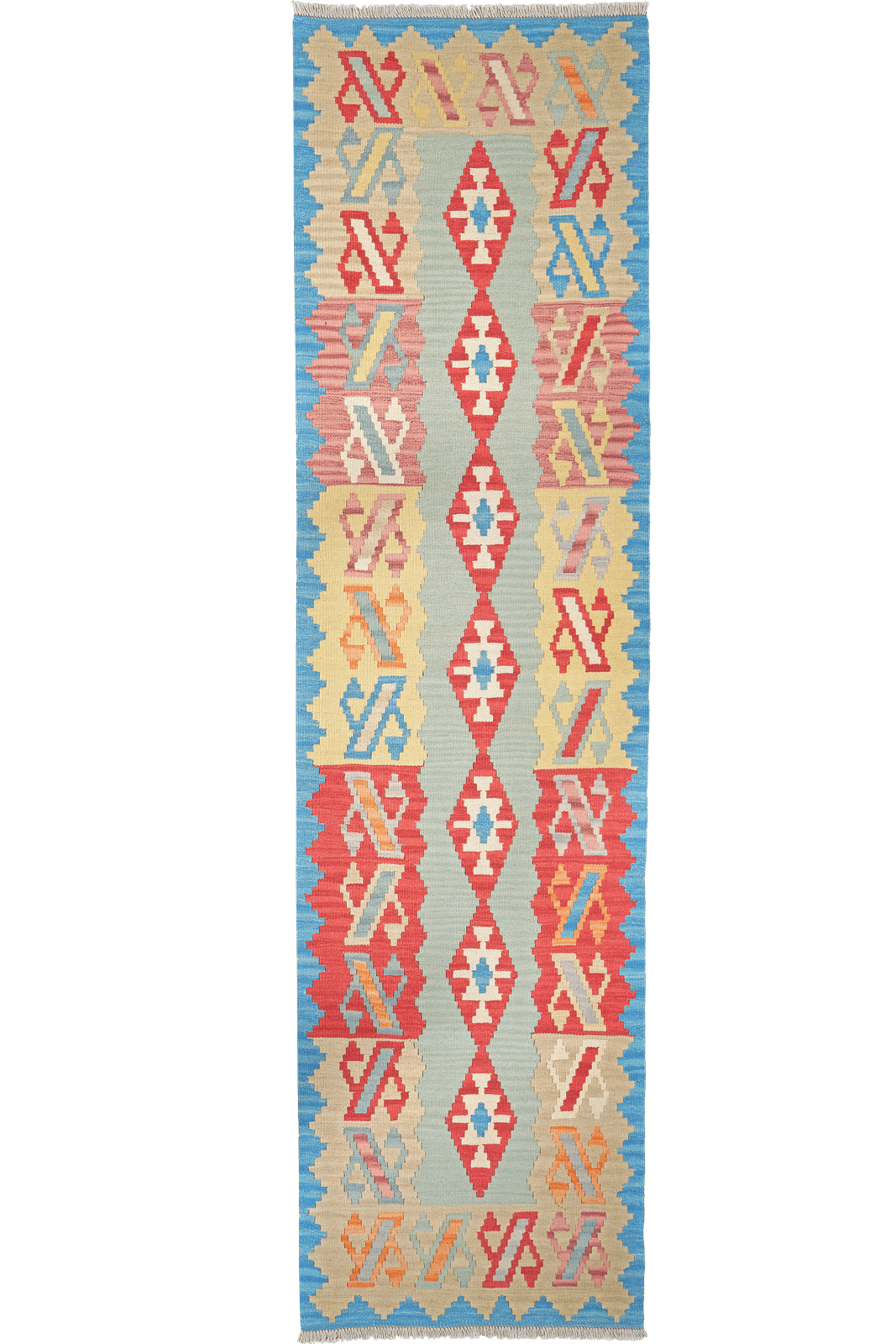 Kelim Gashgai — Handmade, 80x300 cm, Green, 100% Virgin Wool | Main view