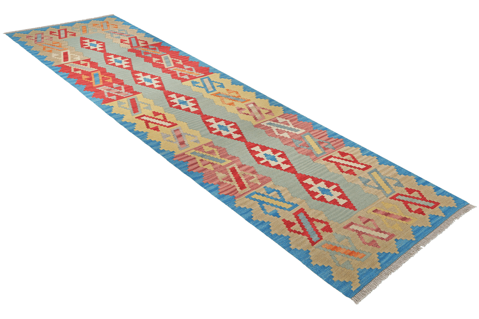 Kelim Gashgai — Handmade, 80x300 cm, Green, 100% Virgin Wool | View 4