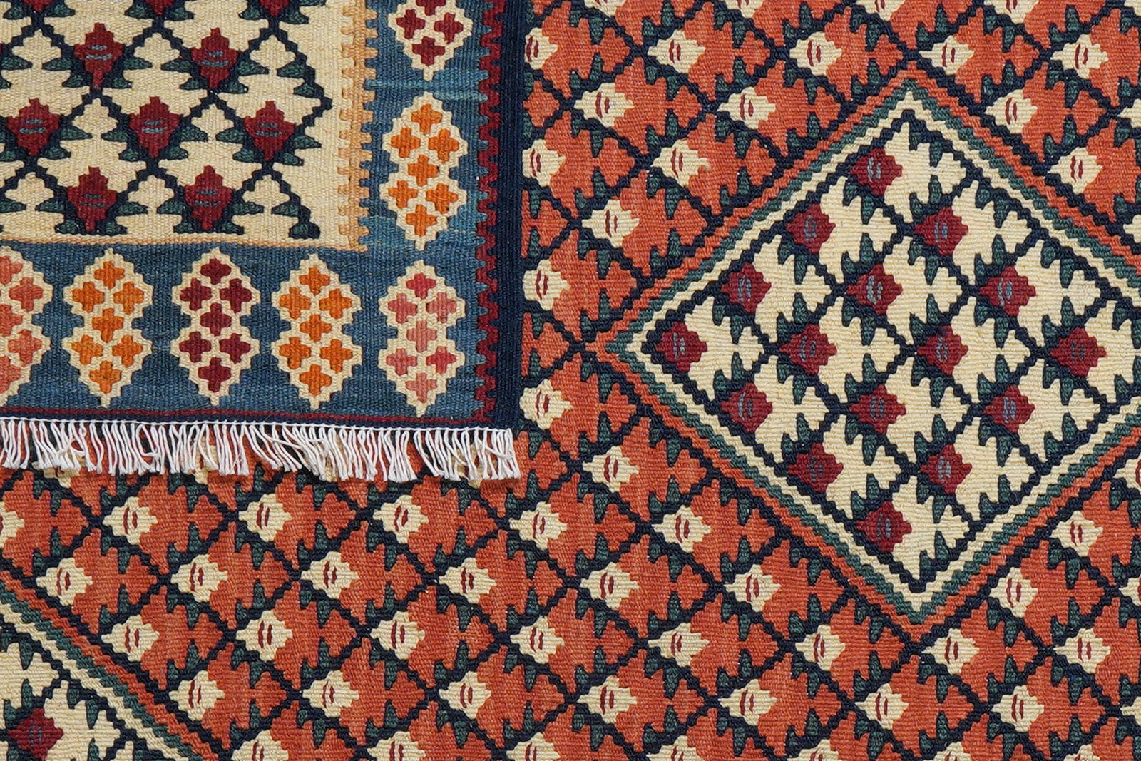 Kelim Senneh — Handgefertigt, 156x105 cm, Blau, 100% Virgin Wool | View 7
