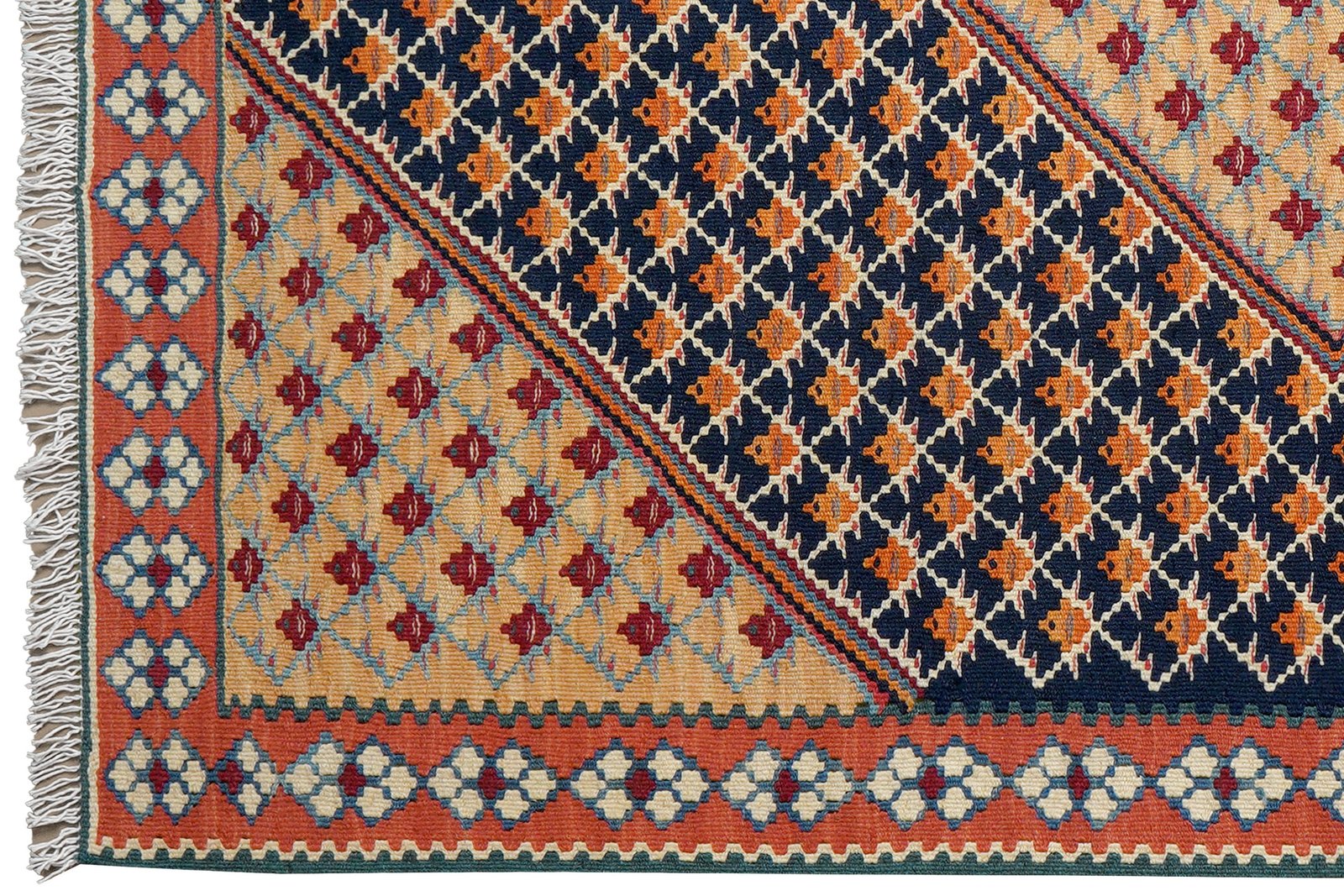 Kelim Senneh — Handmade, 106x150 cm, Blue, 100% Virgin Wool | View 3