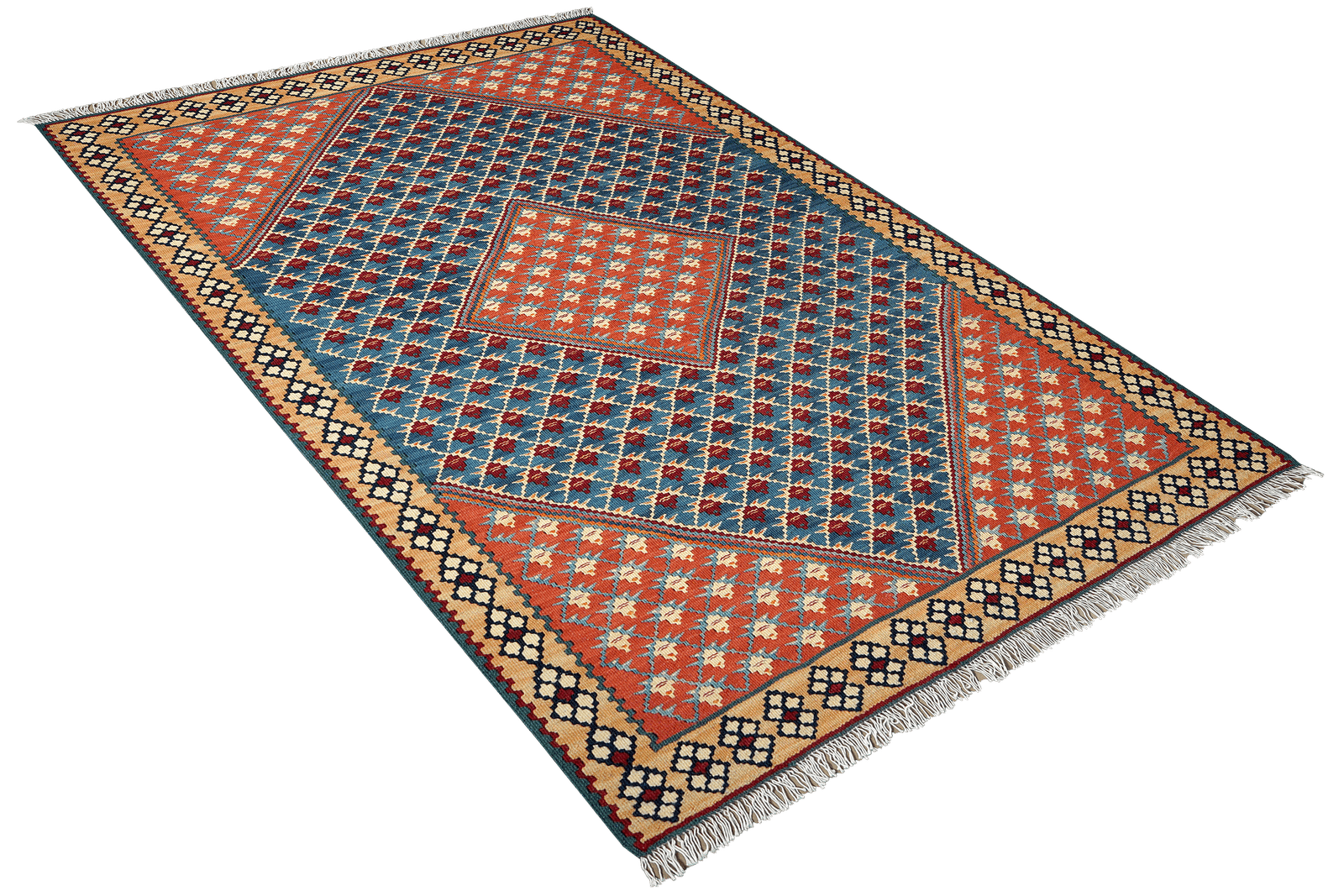 Kelim Senneh — Handmade, 106x151 cm, Blue, 100% Virgin Wool | View 4