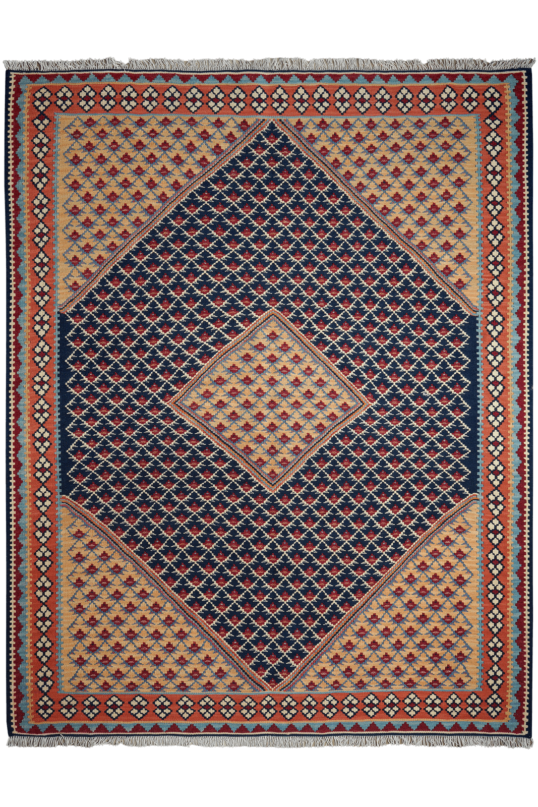Kelim Senneh — Handmade, 153x193 cm, Blue, 100% Virgin Wool | Main view