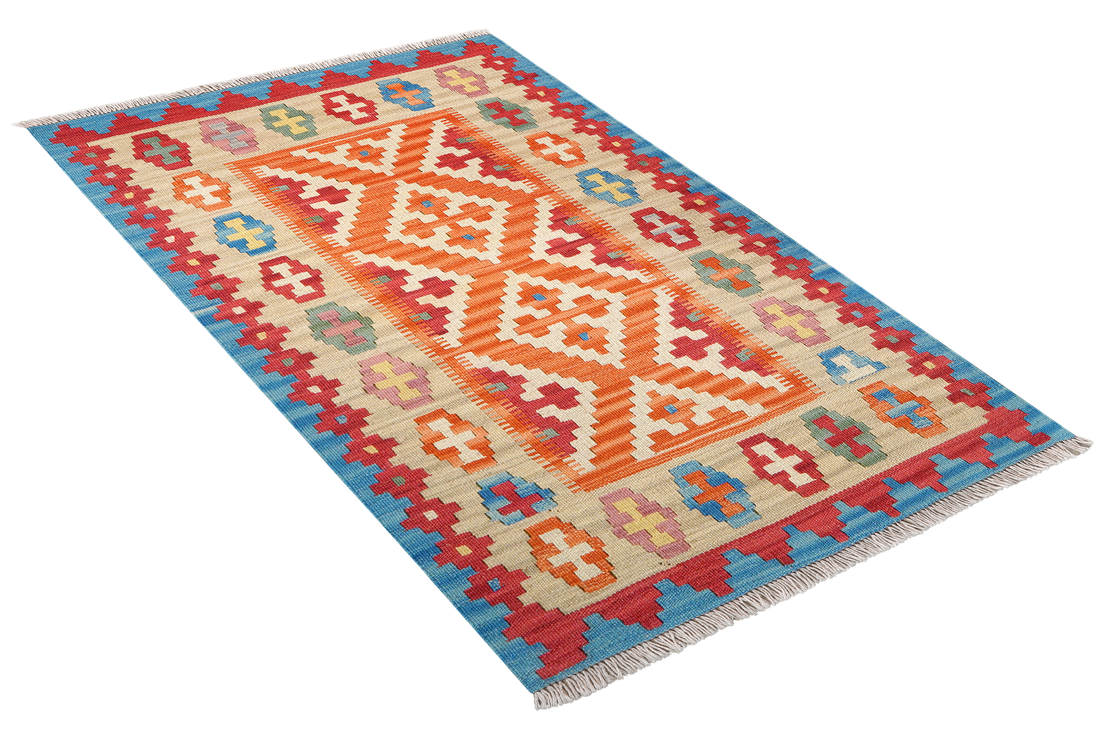Kelim Gashgai — Handmade, 85x140 cm, Orange, 100% Virgin Wool | View 4
