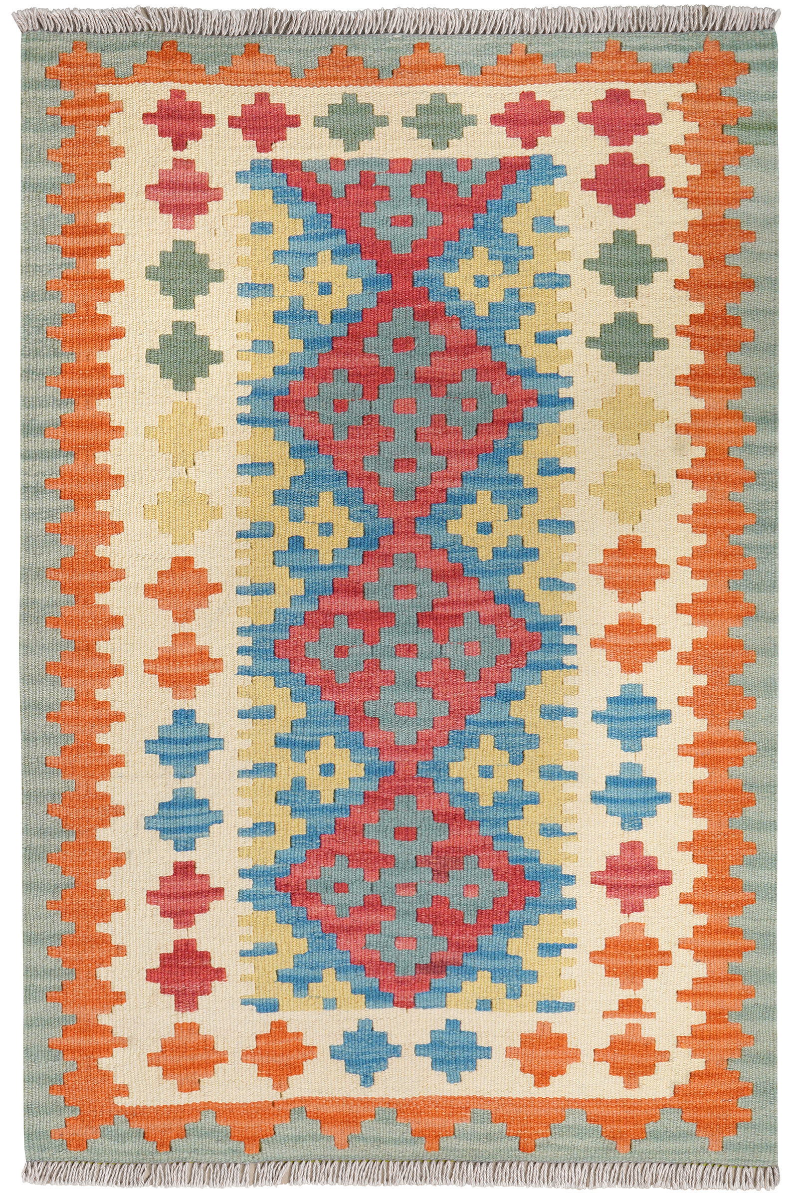 Kelim Gashgai — Handgefertigt, 128x85 cm, Beige, 100% Virgin Wool | Main view