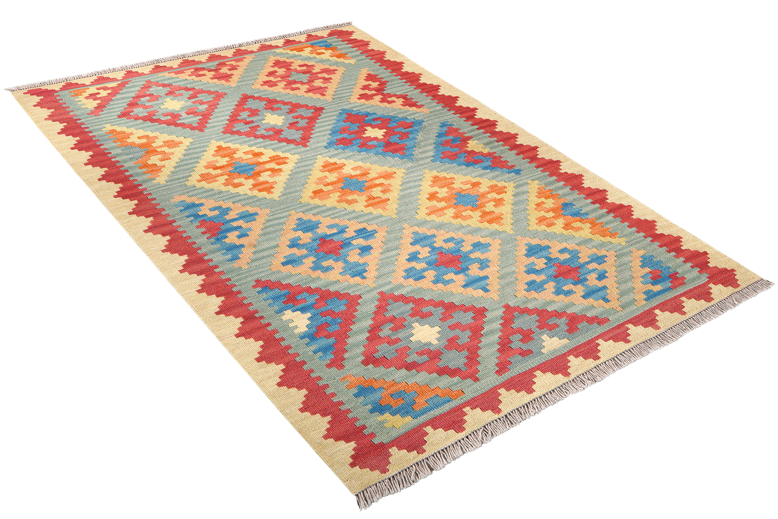Kelim Gashgai — Handmade, 106x147 cm, Green, 100% Virgin Wool | View 4
