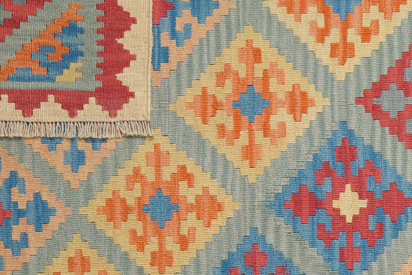 Kelim Gashgai — Handmade, 106x147 cm, Green, 100% Virgin Wool | View 6