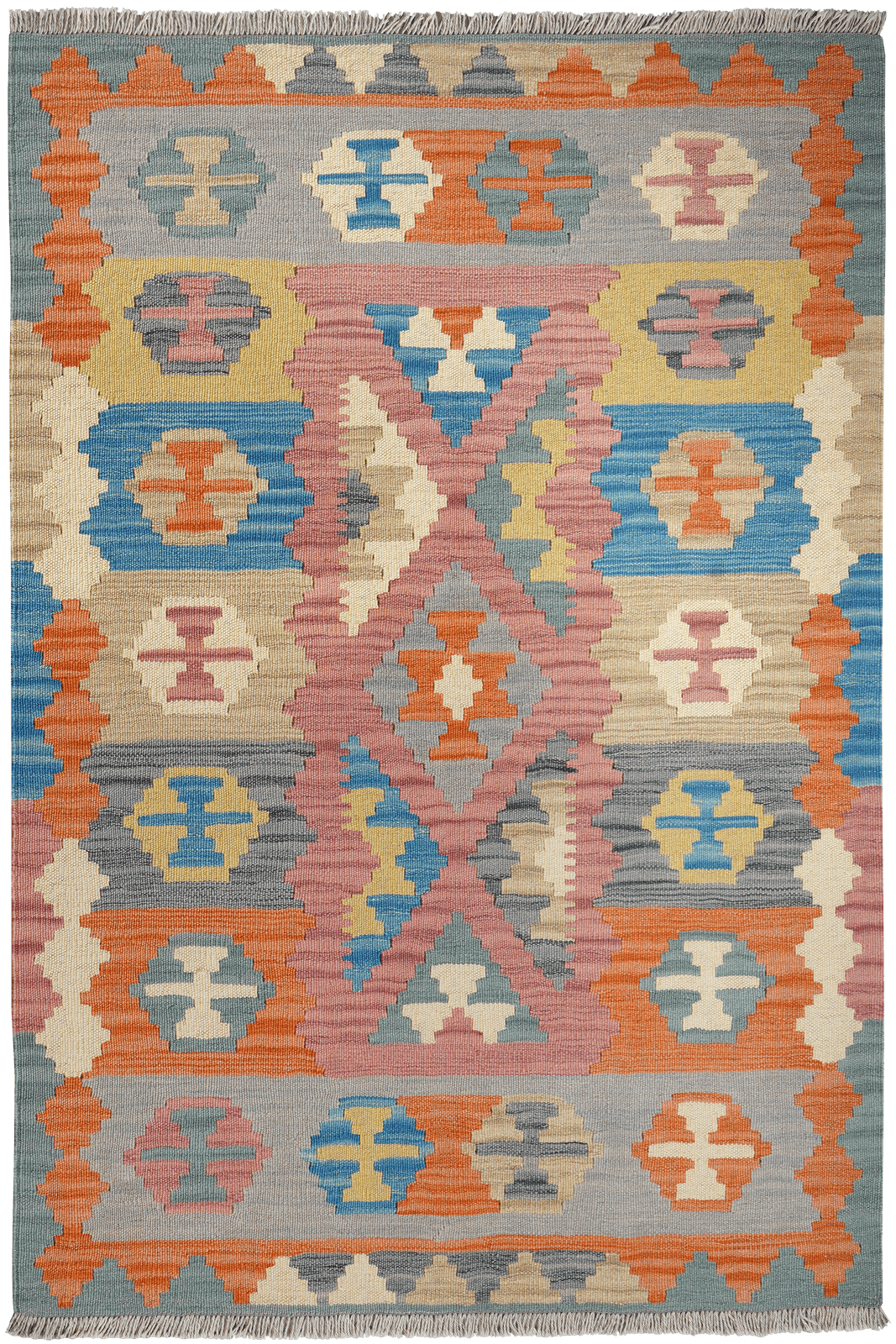 Kelim Gashgai — Handmade, 105x153 cm, Pink, 100% Virgin Wool | Main view