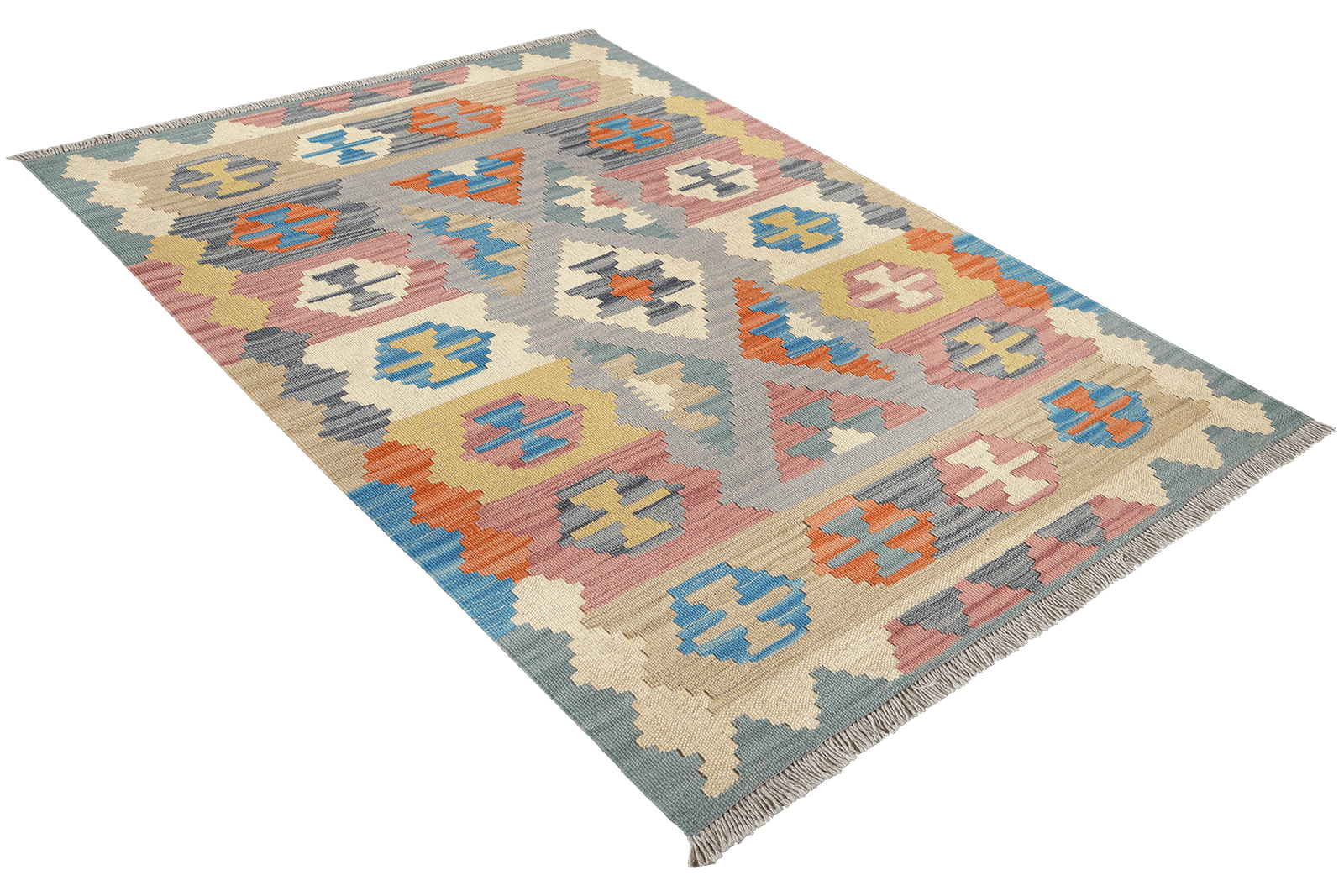 Kelim Gashgai — Handmade, 104x154 cm, Grey, 100% Virgin Wool | View 4