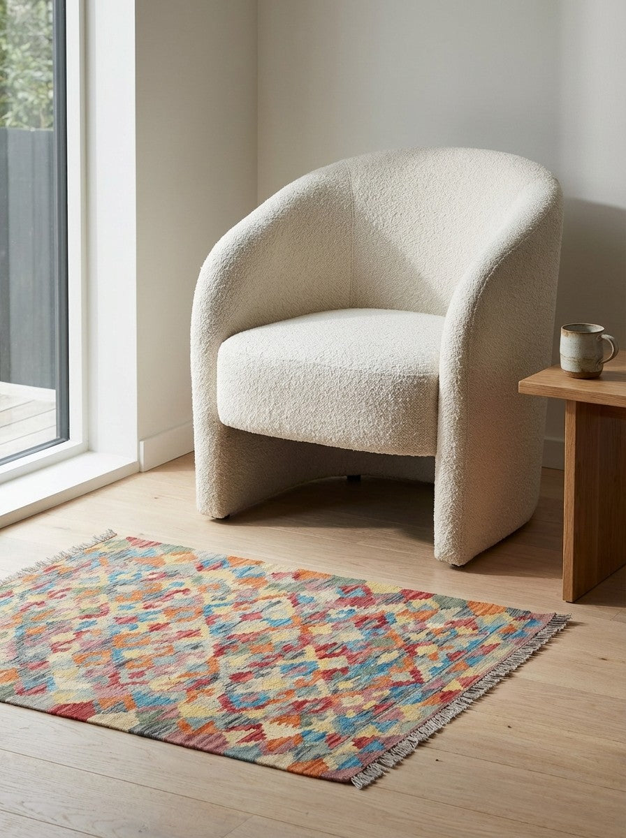 Kelim Gashgai — Handmade, 102x150 cm, Multicolor, 100% Virgin Wool | Detail view