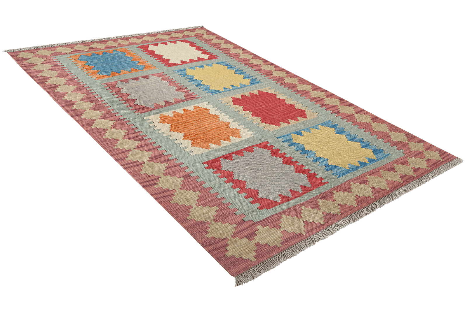 Kelim Gashgai — Handmade, 102x154 cm, Green, 100% Virgin Wool | View 4