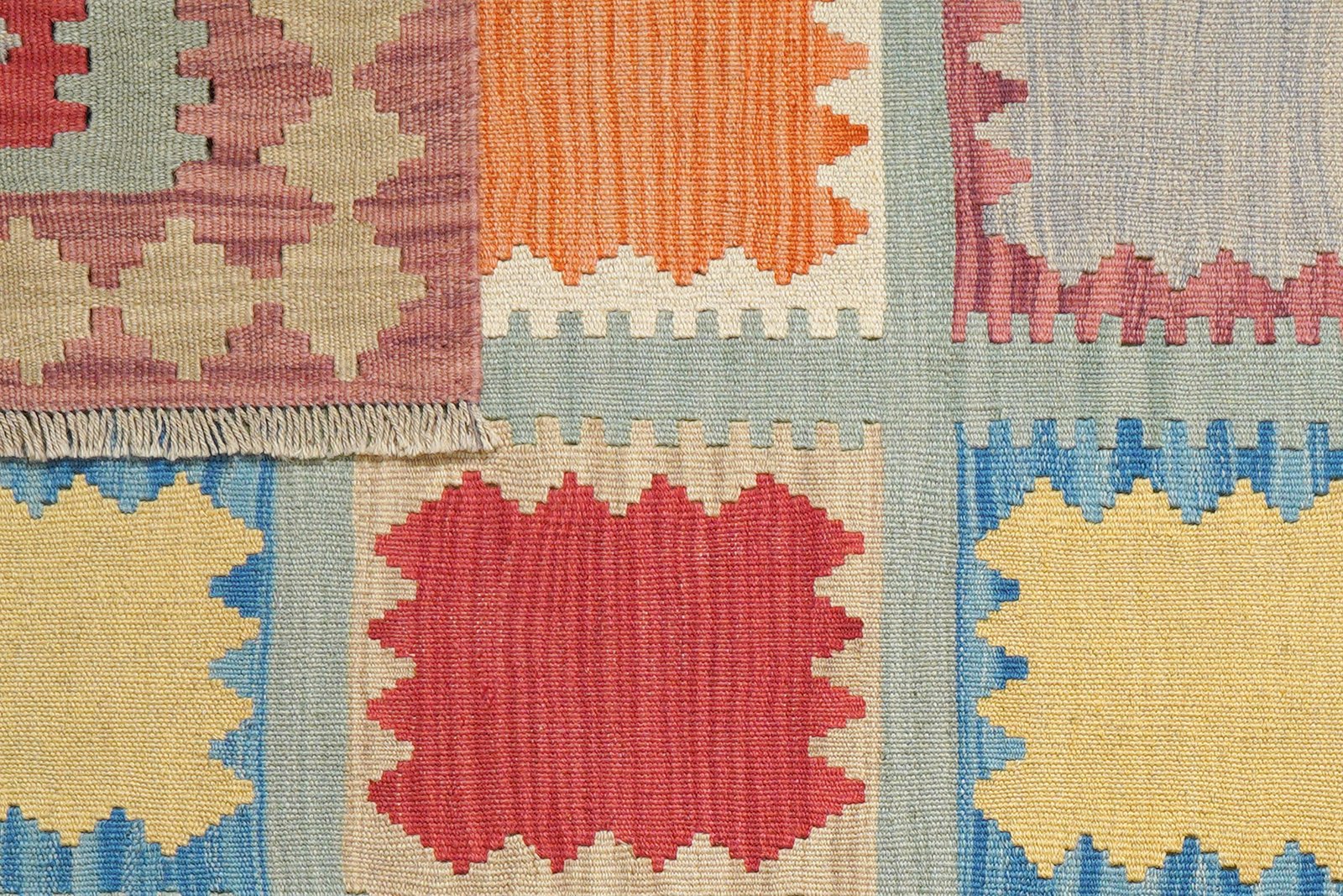 Kelim Gashgai — Handmade, 102x154 cm, Green, 100% Virgin Wool | View 6