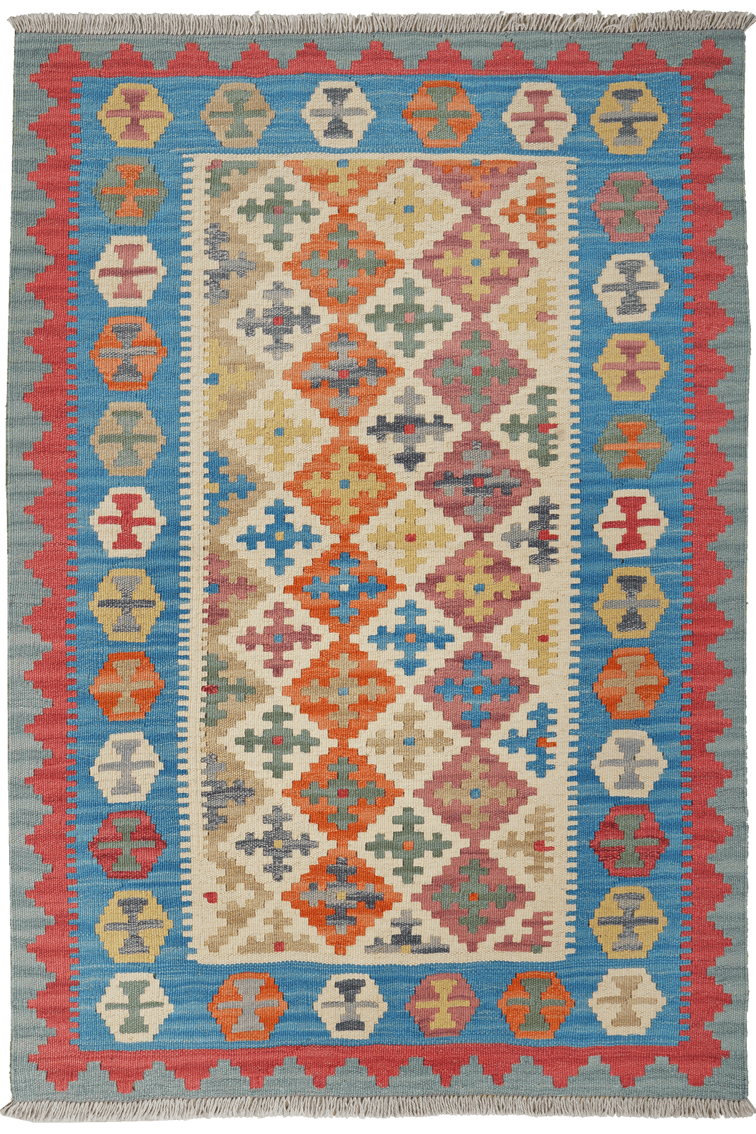 Kelim Gashgai — Handmade, 104x153 cm, Beige, 100% Virgin Wool | Main view