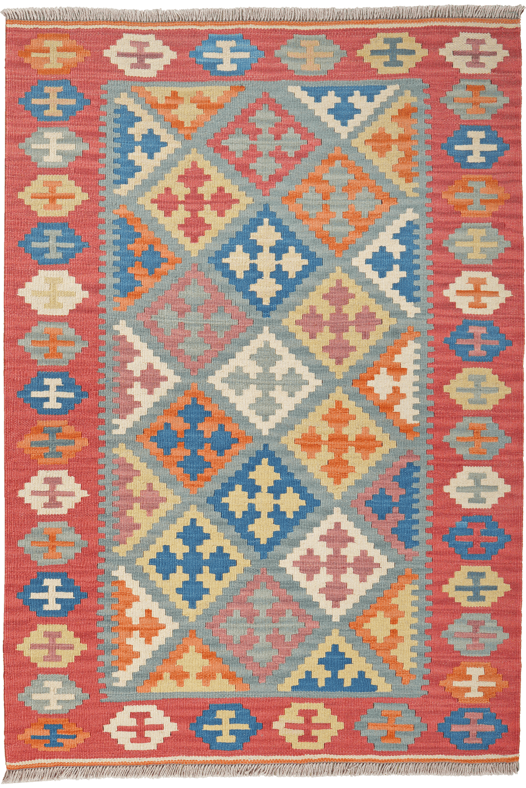 Kelim Gashgai — Handmade, 107x152 cm, Blue, 100% Virgin Wool | Main view