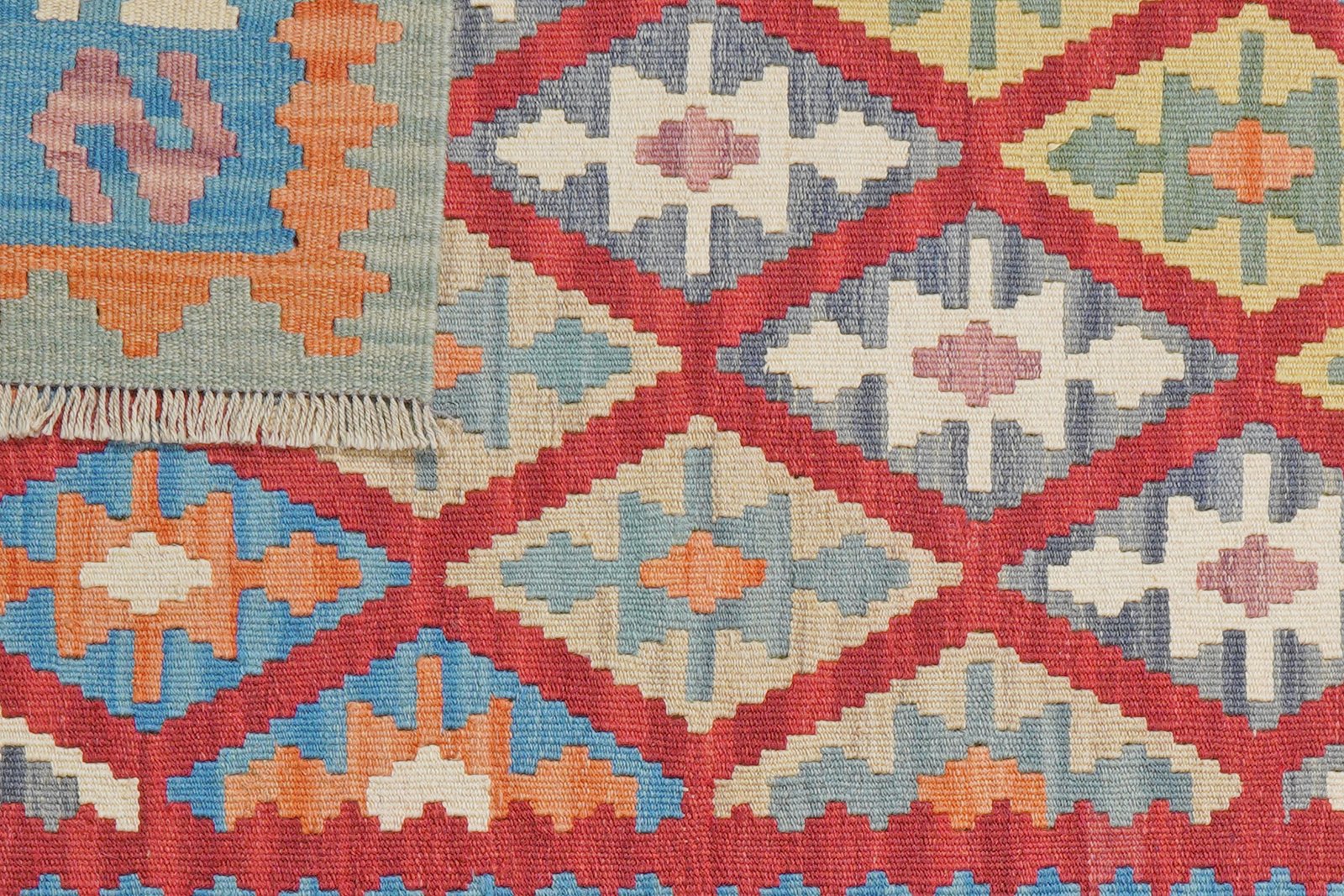 Kelim Gashgai — Handmade, 107x149 cm, Red, 100% Virgin Wool | View 6
