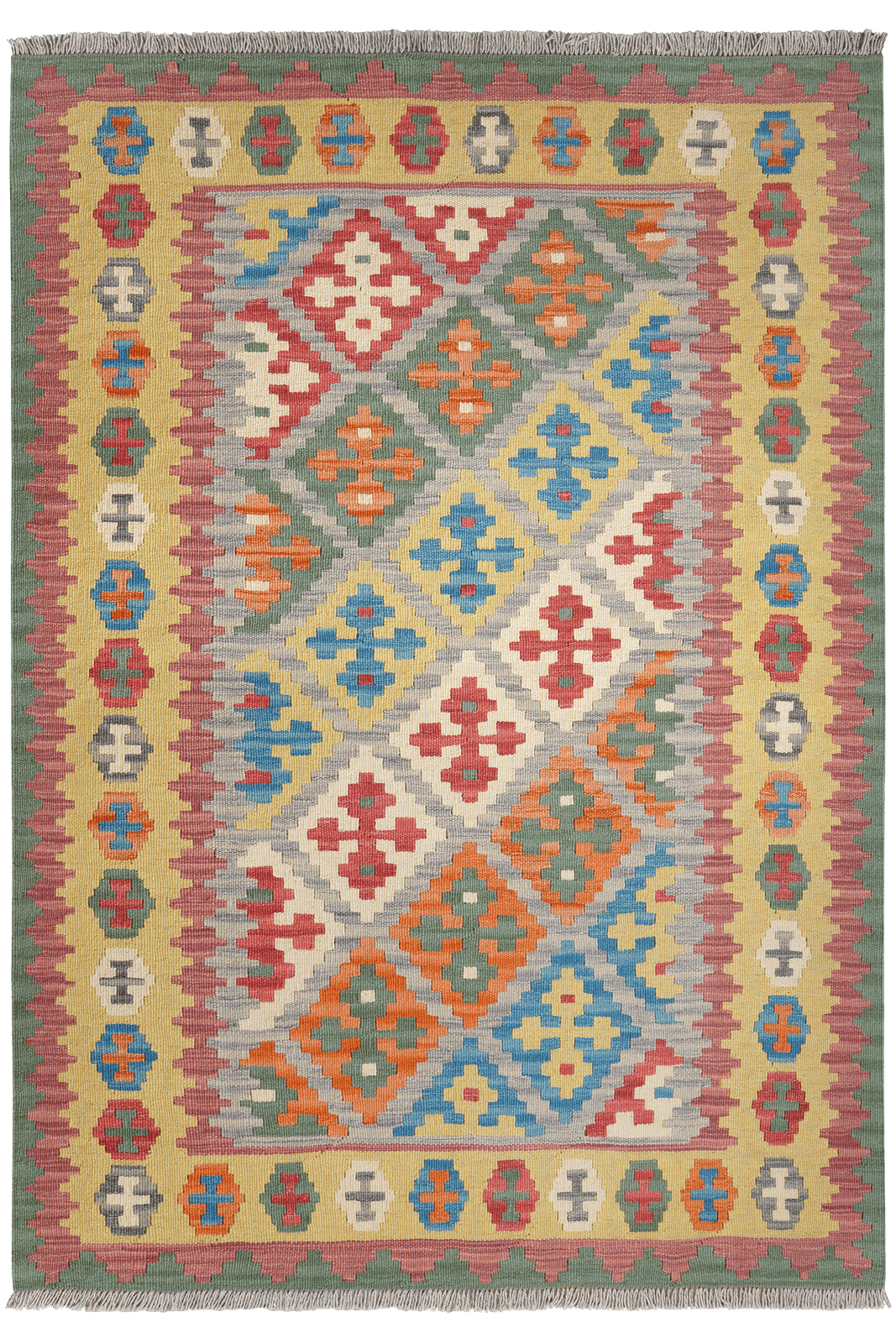 Kelim Gashgai — Handmade, 125x176 cm, Grey, 100% Virgin Wool | Main view