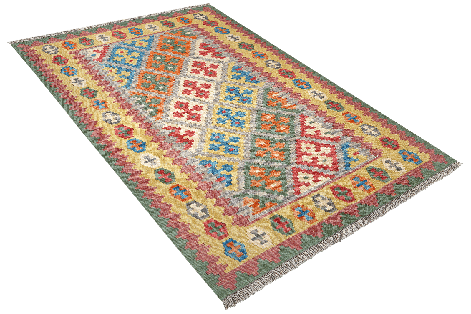 Kelim Gashgai — Handmade, 125x176 cm, Grey, 100% Virgin Wool | View 4