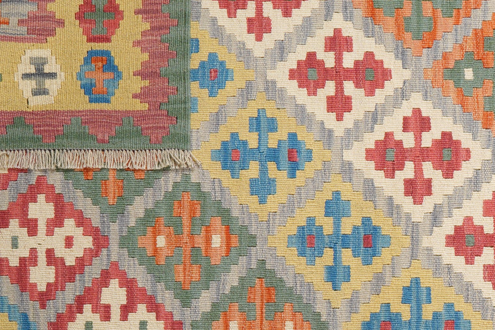 Kelim Gashgai — Handmade, 125x176 cm, Grey, 100% Virgin Wool | View 6