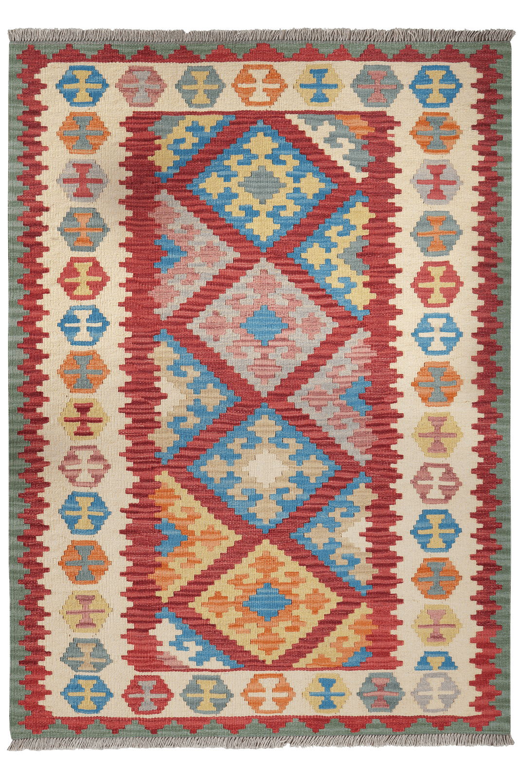 Kelim Gashgai — Handmade, 127x177 cm, Red, 100% Virgin Wool | Main view