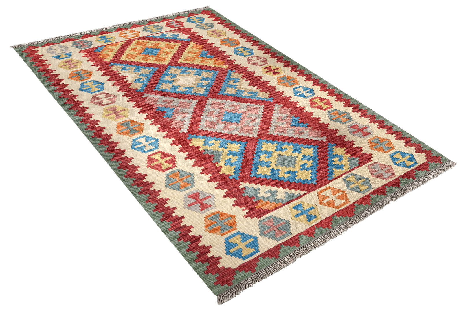 Kelim Gashgai — Handmade, 127x177 cm, Red, 100% Virgin Wool | View 4