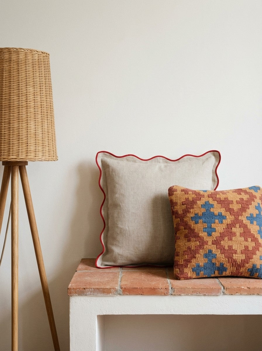 Kelim Kissen — Handmade, 40x40 cm, Multicolor, 100% Virgin Wool | Back view