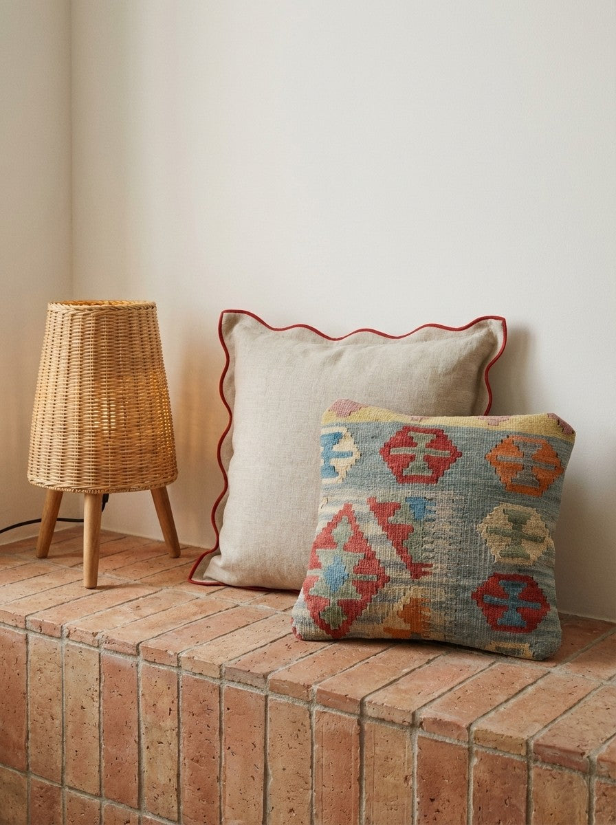 Kelim Kissen — Handmade, 40x40 cm, Multicolor, 100% Virgin Wool | Back view