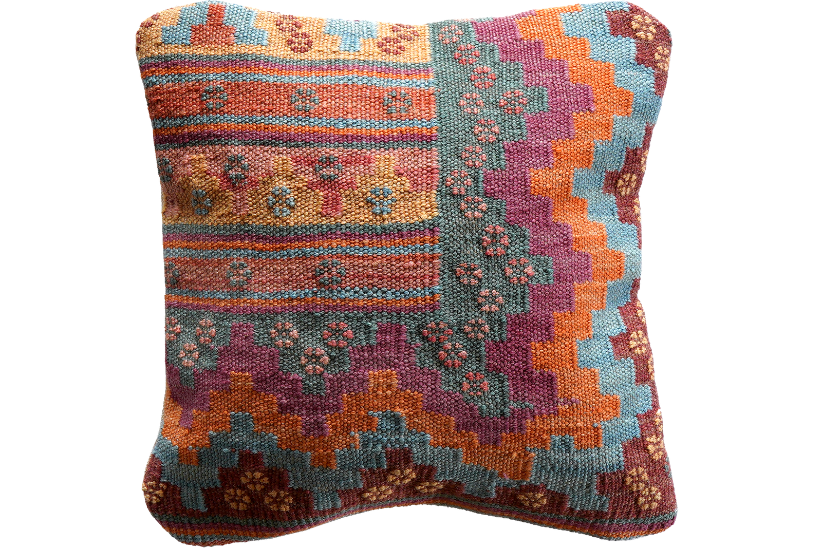 Kelim Kissen — Handmade, 40x40 cm, Multicolor, 100% Virgin Wool | Main view