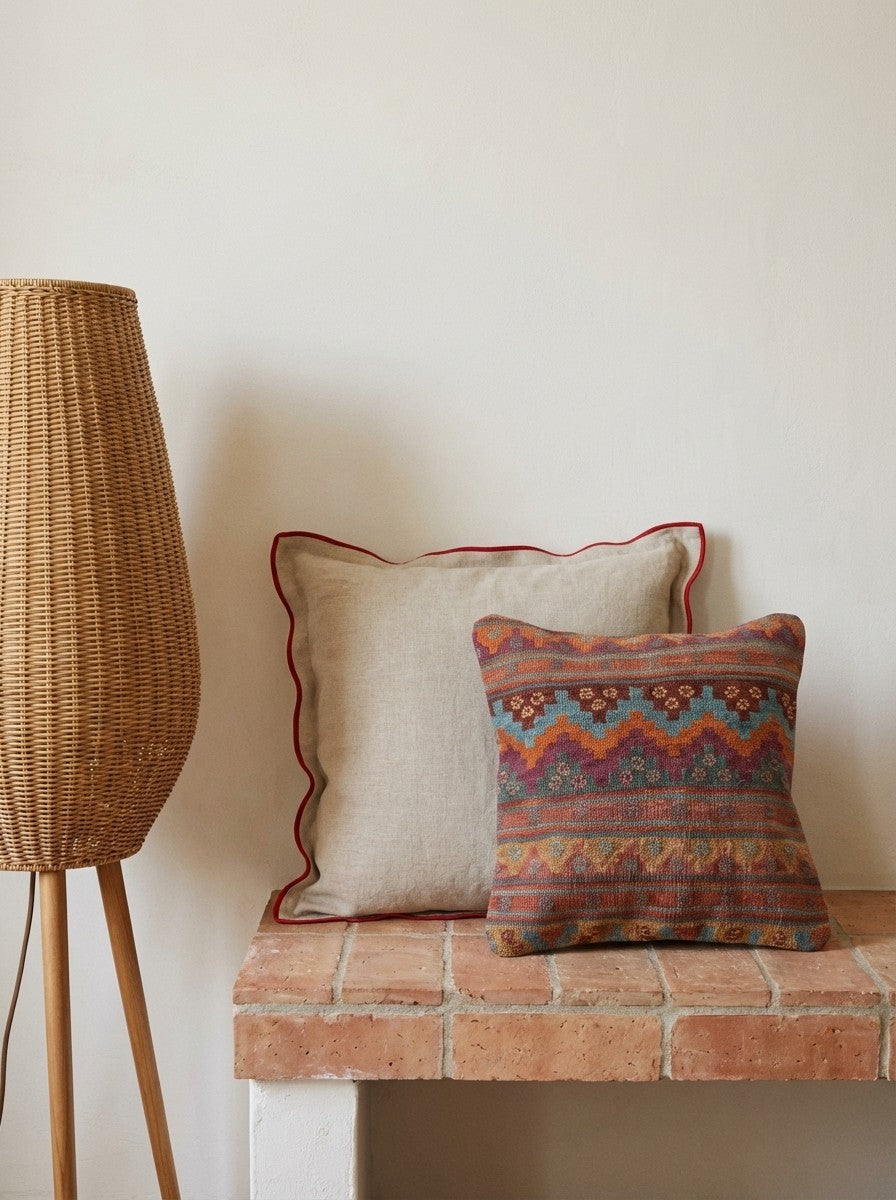 Kelim Kissen — Handmade, 50x50 cm, Multicolor, 100% Virgin Wool | Back view