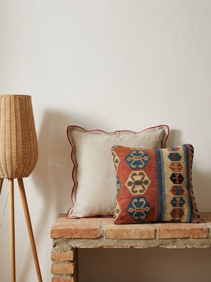 Kelim Kissen — Handmade, 50x50 cm, Multicolor, 100% Virgin Wool | Back view