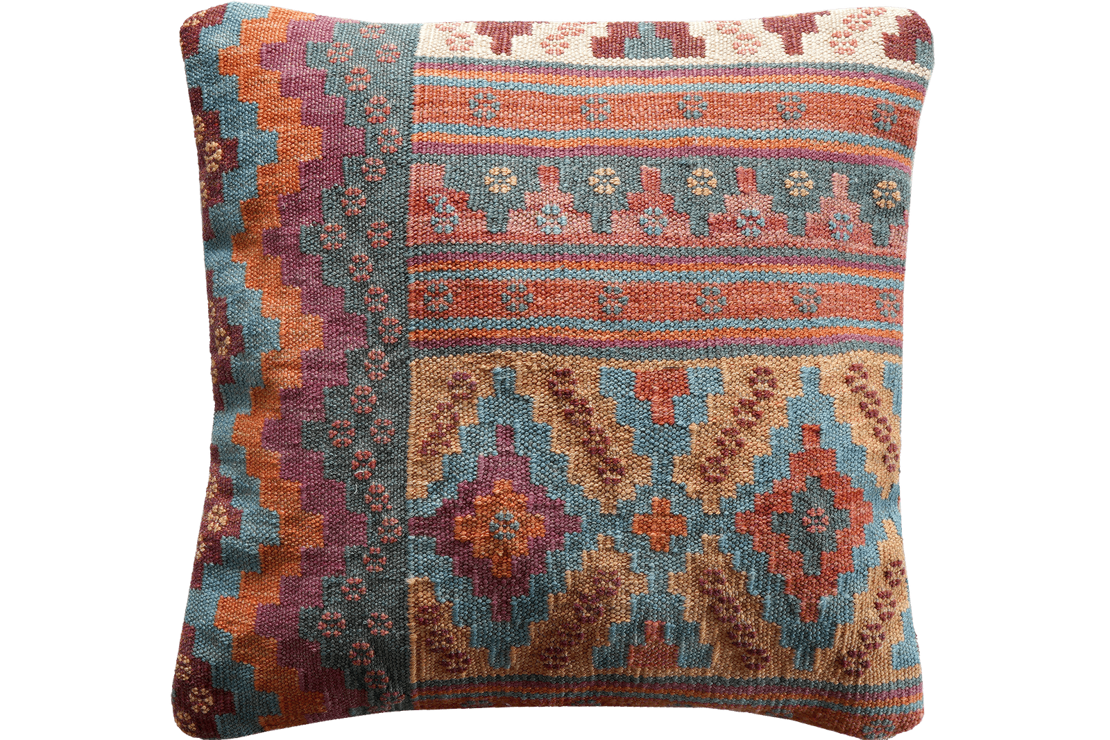 Kelim Kissen — Handmade, 50x50 cm, Multicolor, 100% Virgin Wool | Main view