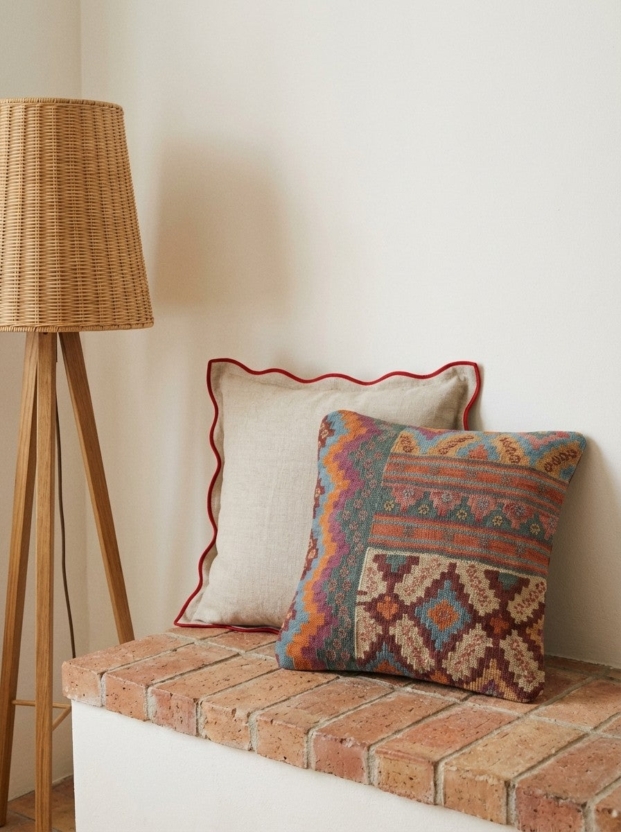 Kelim Kissen — Handmade, 50x50 cm, Multicolor, 100% Virgin Wool | Back view