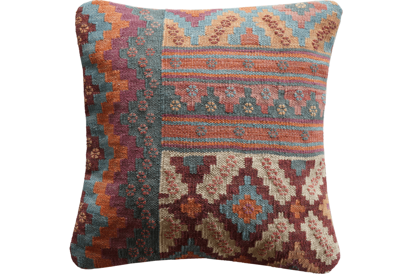 Kelim Kissen — Handmade, 50x50 cm, Multicolor, 100% Virgin Wool | Main view