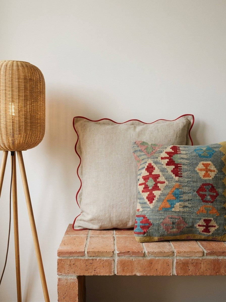 Kelim Kissen — Handmade, 50x50 cm, Multicolor, 100% Virgin Wool | Back view