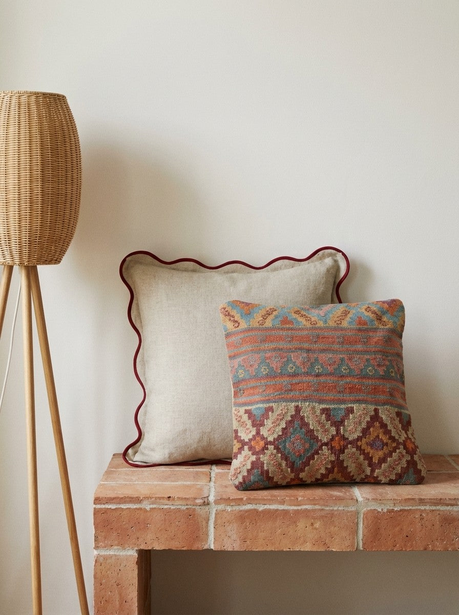 Kelim Kissen — Handmade, 50x50 cm, Multicolor, 100% Virgin Wool | Back view