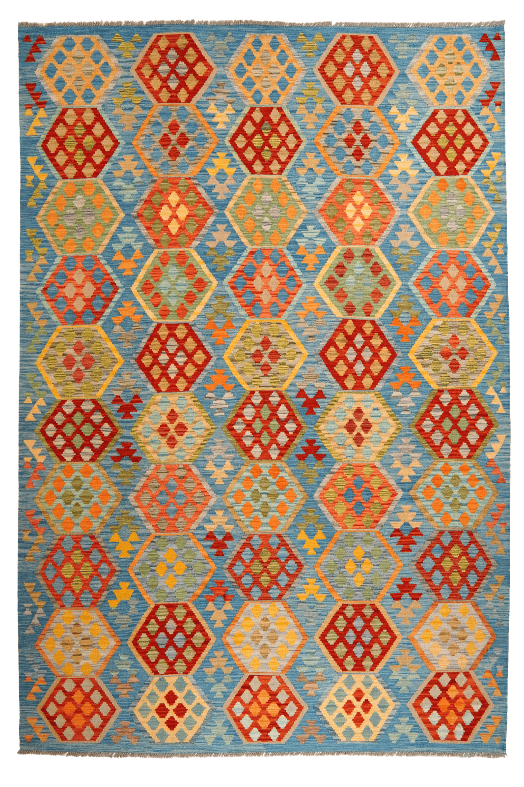 Kelim — Handmade, 207x310 cm, Blue, 100% Virgin Wool | Main view