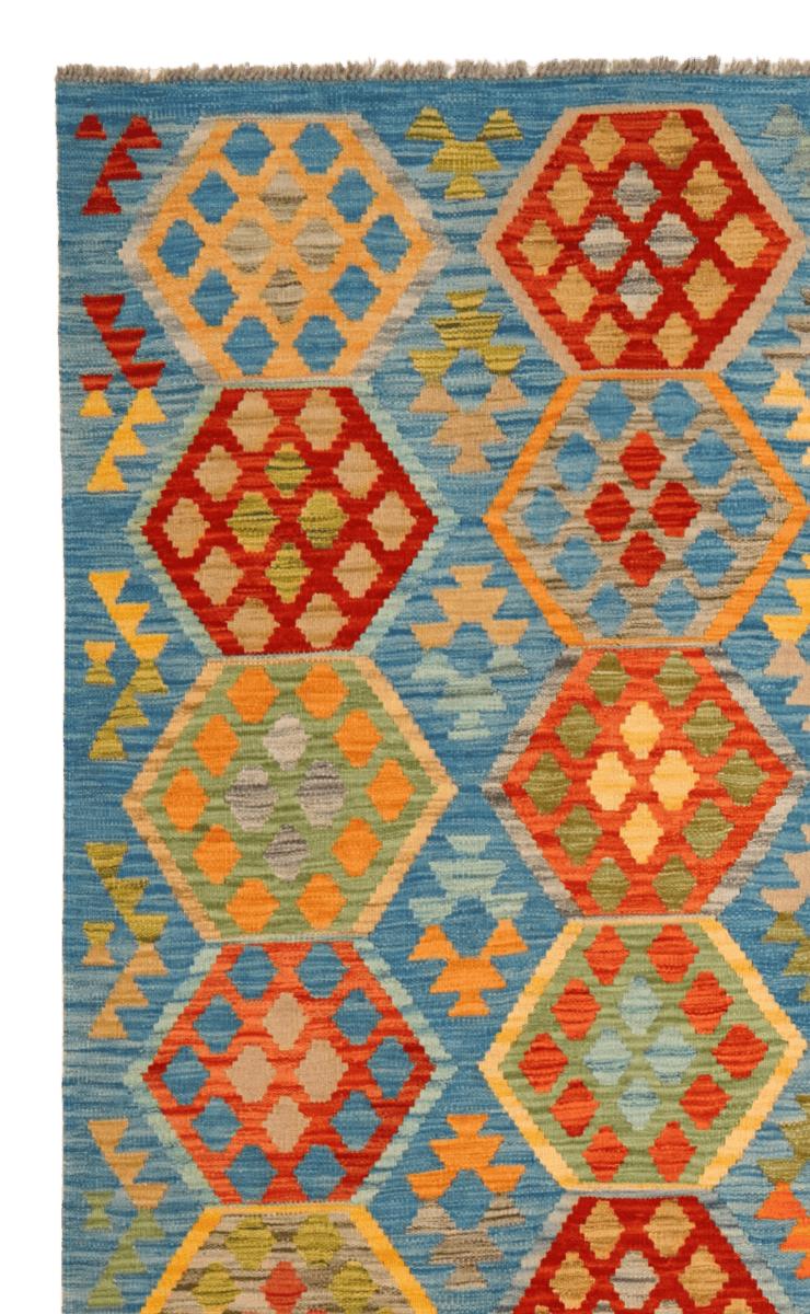 Kelim — Handmade, 207x310 cm, Blue, 100% Virgin Wool | View 3