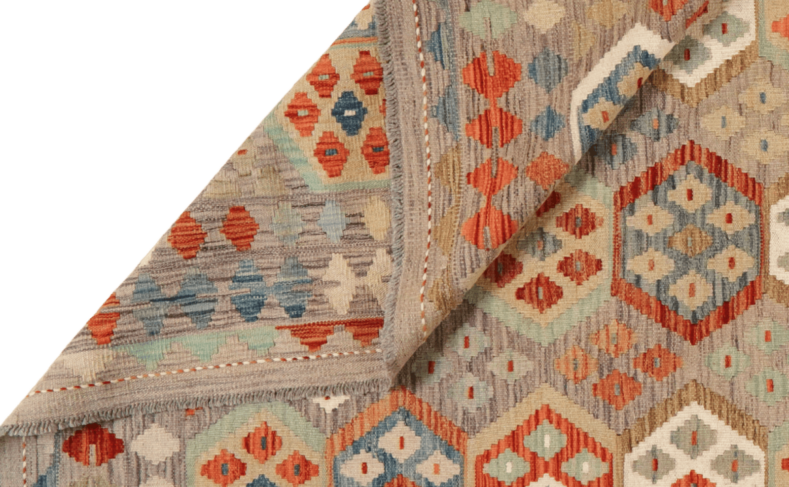 Kelim — Handmade, 207x304 cm, Grey, 100% Virgin Wool | View 5