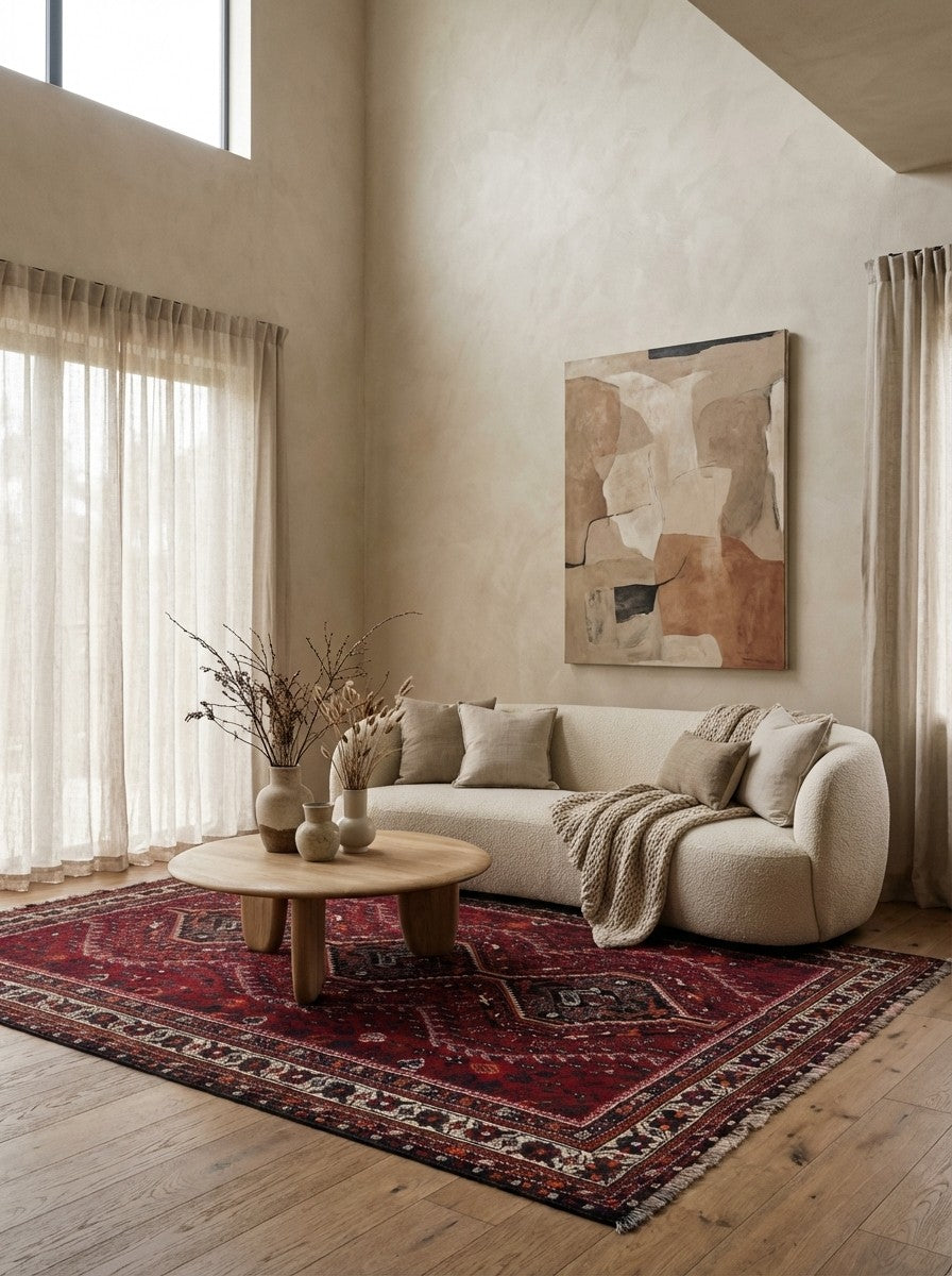 Gashgai — Hand-knotted, 164x203 cm, Red, 100% Virgin Wool | Detail view