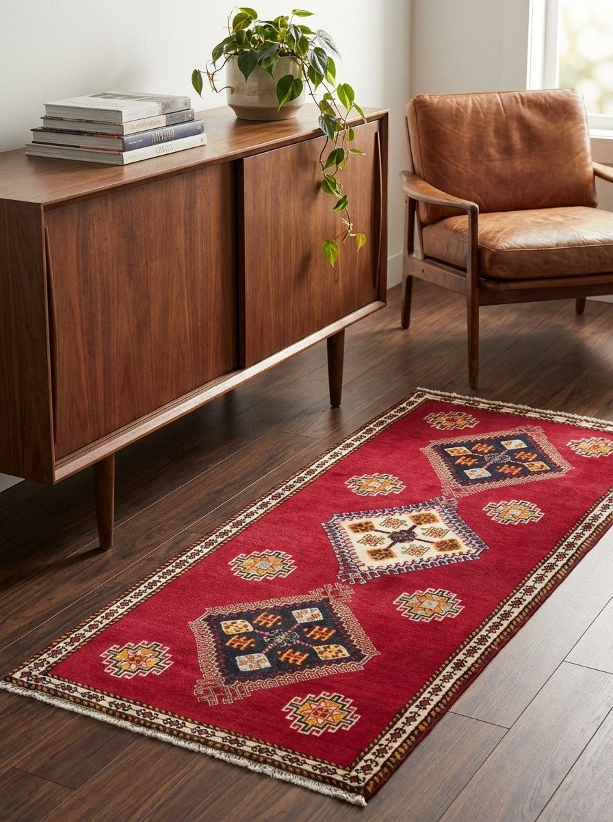 Gashgai — Hand-knotted, 81x192 cm, Red, 100% Virgin Wool | Back view