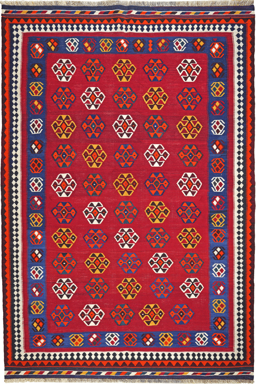 Kelim Gashgai Old — Handmade, 166x245 cm, Red, 100% Virgin Wool | Main view
