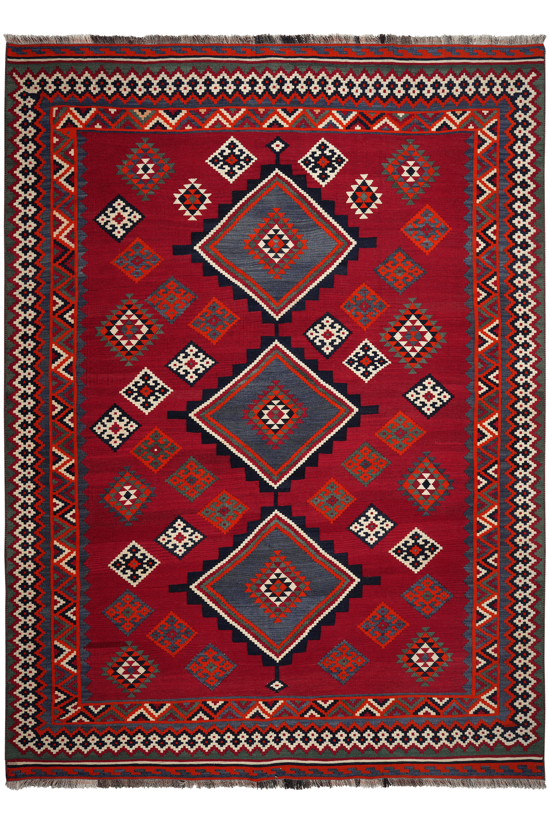 Kelim Gashgai Old — Handmade, 190x264 cm, Red, 100% Virgin Wool | Main view