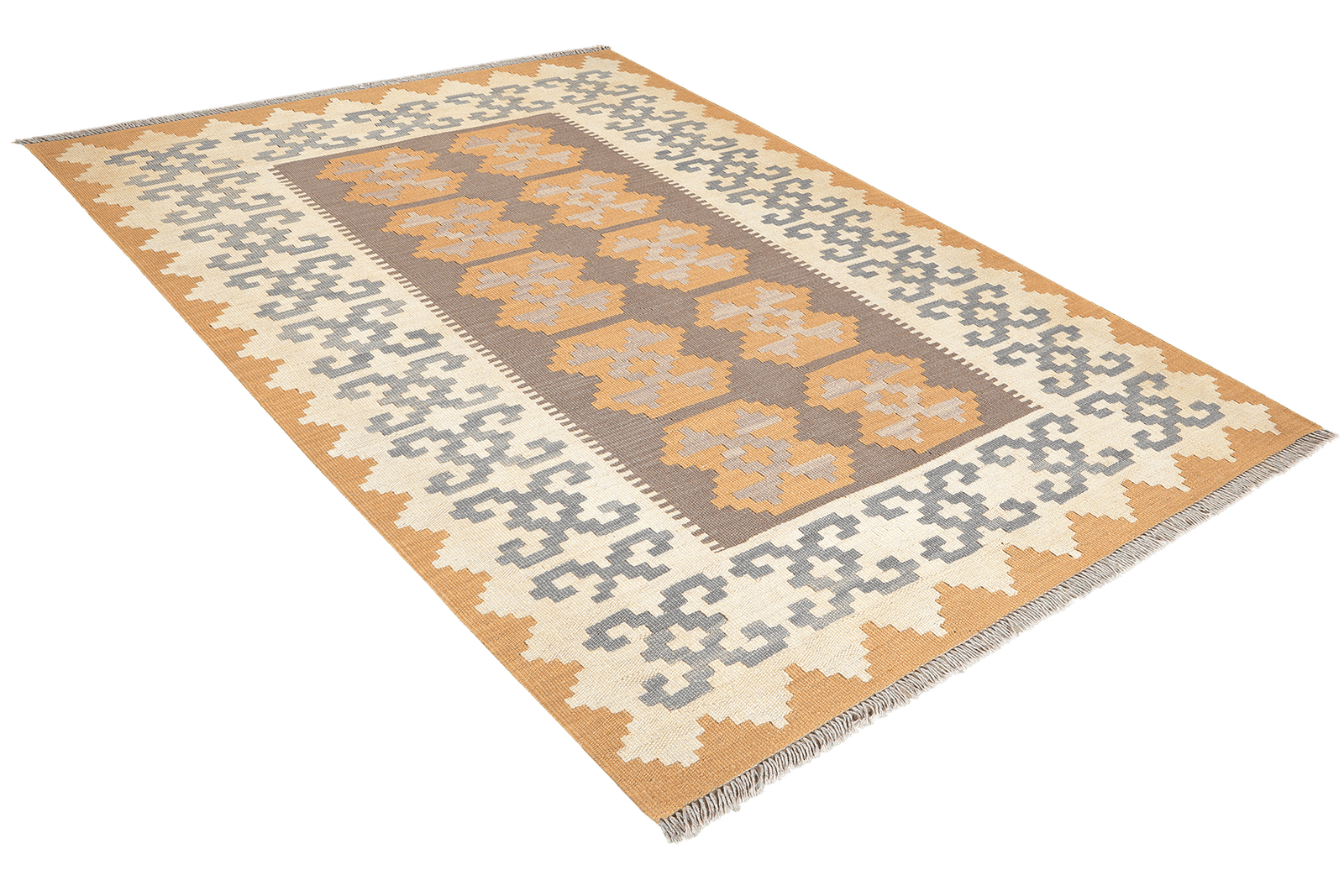 Kelim Gashgai — Handmade, 126x173 cm, Grey, 100% Virgin Wool | View 4