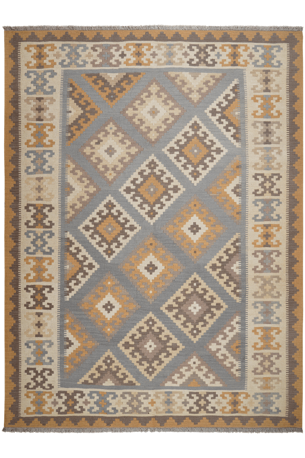 Kelim Gashgai — Handmade, 182x242 cm, Grey, 100% Virgin Wool | Main view