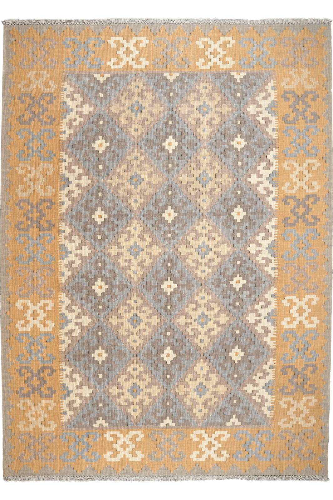 Kelim Gashgai — Handmade, 174x243 cm, Grey, 100% Virgin Wool | Main view