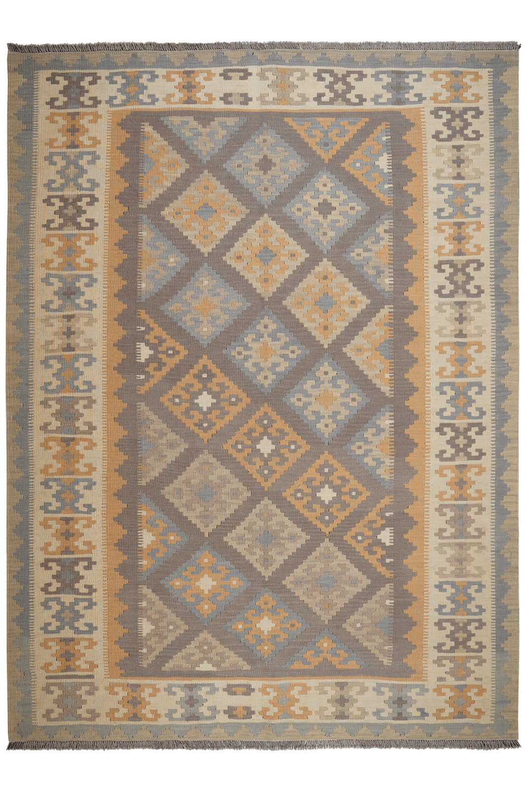 Kelim Gashgai — Handmade, 178x243 cm, Grey, 100% Virgin Wool | Main view