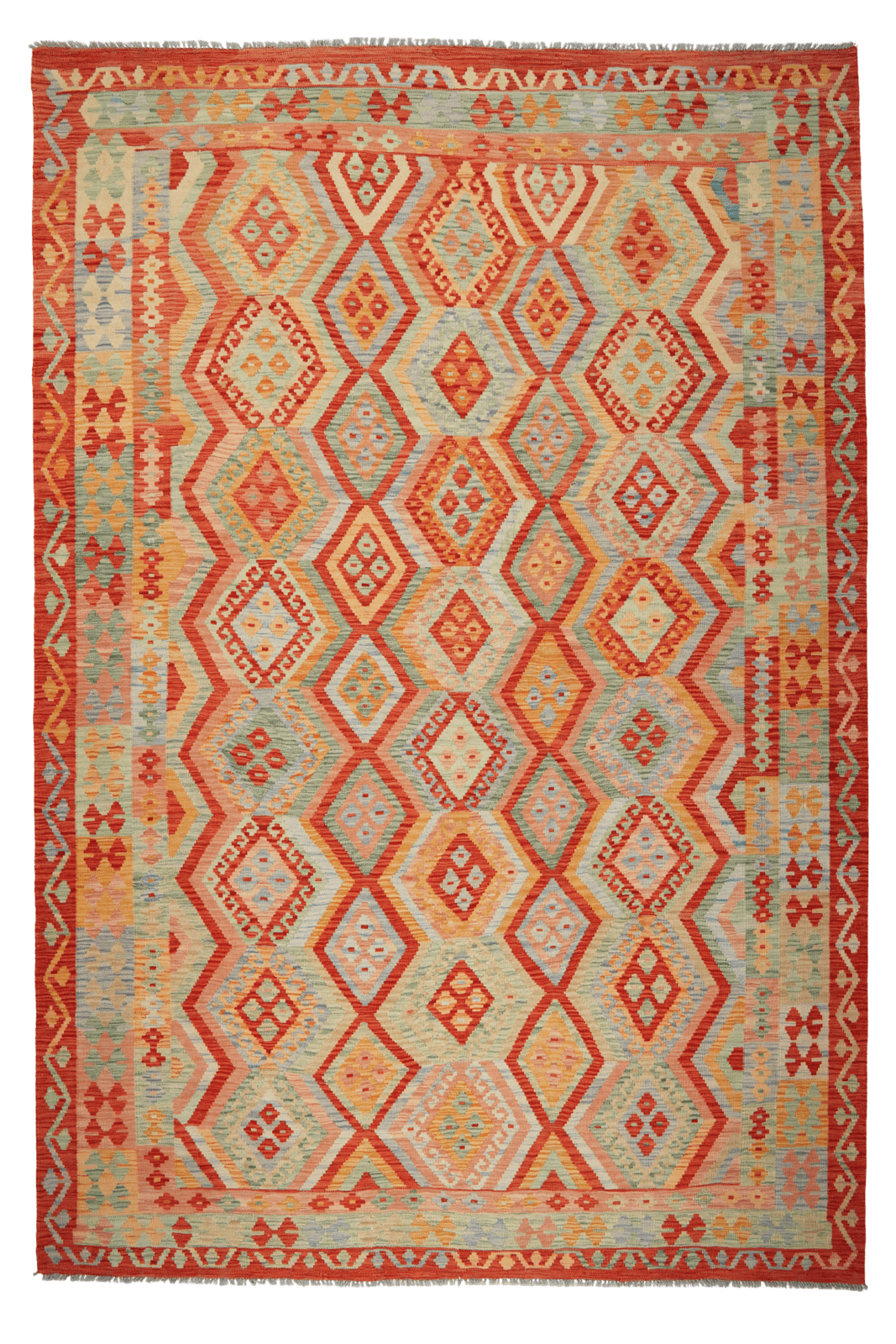 Kelim — Handmade, 206x299 cm, Orange, 100% Virgin Wool | Main view
