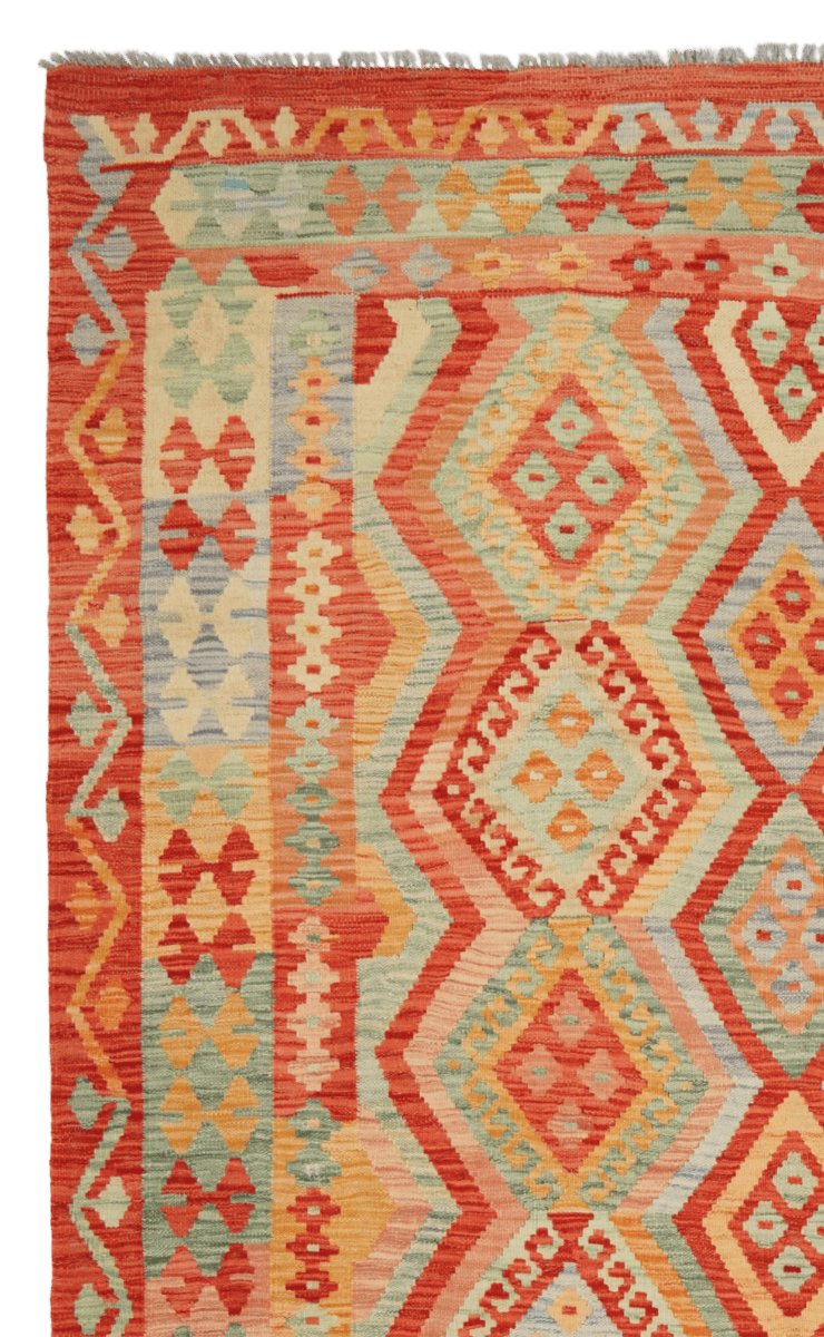 Kelim — Handmade, 206x299 cm, Orange, 100% Virgin Wool | View 3